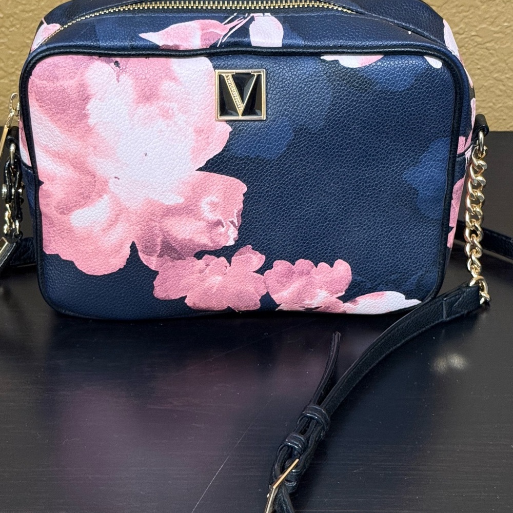Vince Camuto Navy Crossbody Bag with Pink Floral Print
